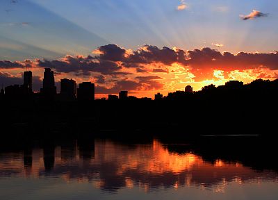 sunset, cityscapes, silhouettes, urban, buildings, rivers, Minneapolis - desktop wallpaper