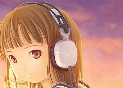 headphones, brunettes, long hair, brown eyes, anime girls - random desktop wallpaper