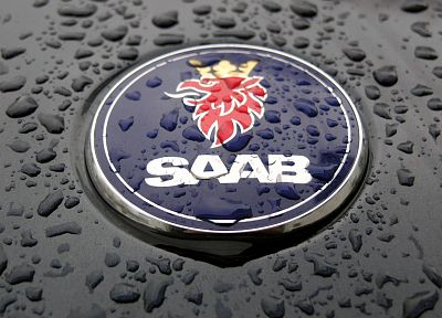 Saab, water drops, logos - desktop wallpaper
