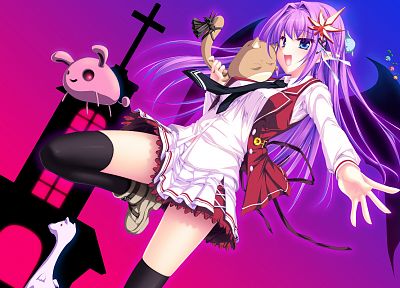 stockings, blue hair, purple hair, Maikaze No Melt, anime girls - random desktop wallpaper