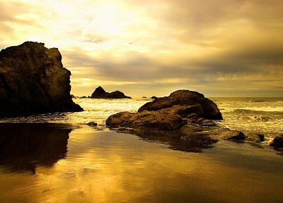 sunset, sand, rocks, beaches - related desktop wallpaper