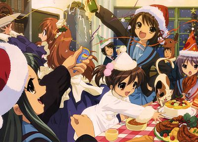 The Melancholy of Haruhi Suzumiya, Christmas, anime girls, Suzumiya Haruhi - random desktop wallpaper