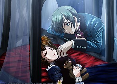 Kuroshitsuji, Ciel Phantomhive, stuffed animals, sleeping, anime, anime boys, anime girls - random desktop wallpaper