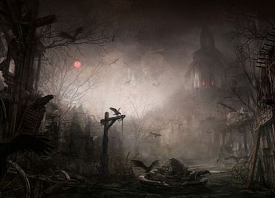 video games, Moon, Blizzard Entertainment, artwork, Diablo III, crows - related desktop wallpaper