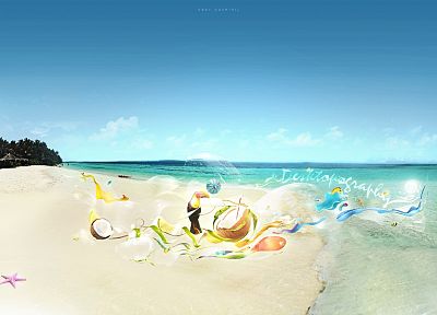 abstract, starfish, coconut, umbrellas, Desktopography, toucans, beaches - random desktop wallpaper