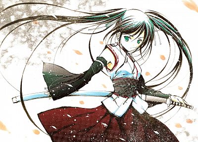 katana, Miko, girls with swords, detached sleeves, Pixiv Fantasia - desktop wallpaper