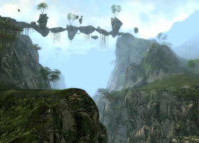 3D view, landscapes, CGI, Guild Wars, floating islands, computer graphics - related desktop wallpaper