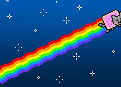 multicolor, stars, cats, stupidity, rainbows, pixels, artwork, Nyan Cat - related desktop wallpaper