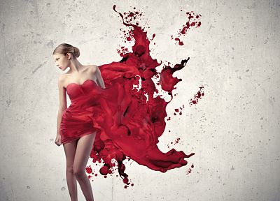 women, red dress - duplicate desktop wallpaper