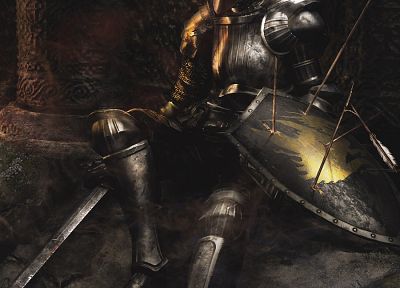 knights, dead, armor, shield, arrows, Demon's Souls - random desktop wallpaper