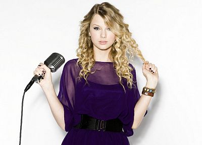 blondes, women, Taylor Swift, celebrity, singers, curly hair, microphones, white background - desktop wallpaper