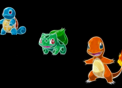 Pokemon, Bulbasaur, Squirtle, Charmander, black background - desktop wallpaper