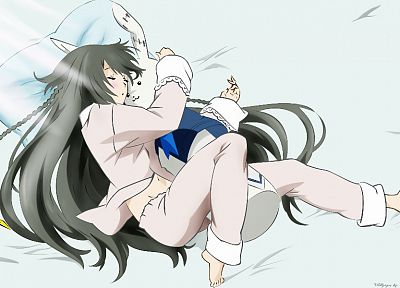 bunnies, beds, long hair, Pandora Hearts, sleeping, anime, Alice (Pandora Hearts), anime girls, black hair - desktop wallpaper