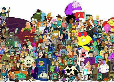 Futurama, cartoons, crowd, characters, series, faces - random desktop wallpaper