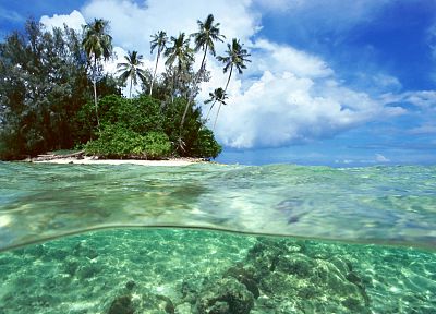 landscapes, tropical, islands, Solomon Islands, split-view, sea - related desktop wallpaper