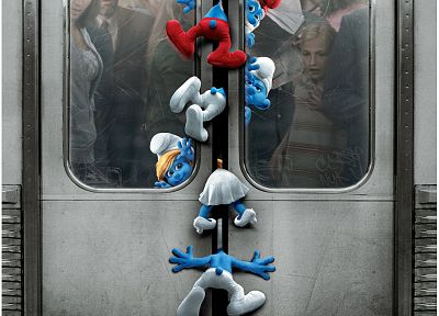subway, schtroumpfs, The Smurfs, movie posters, Papa Smurf, Smurfette, doors - duplicate desktop wallpaper