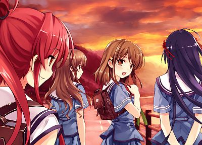 school uniforms, Misaki Kurehito, anime girls, Suiheisen made Nan Mile?, games, Miyamae Tomoka, Koga Sayoko, Nakano Hinata, Tsuyazaki Kokage - random desktop wallpaper