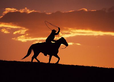sunset, silhouettes, cowboys, horses, western - random desktop wallpaper