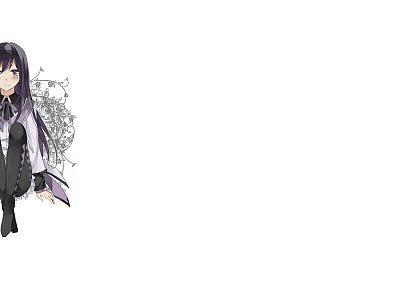 purple hair, tights, Mahou Shoujo Madoka Magica, anime, Akemi Homura, purple eyes, simple background, anime girls - related desktop wallpaper