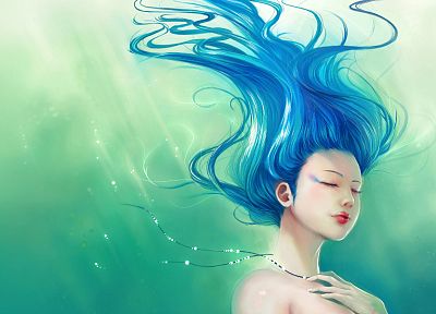 blue hair, artwork - desktop wallpaper