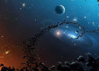 outer space, asteroids - duplicate desktop wallpaper