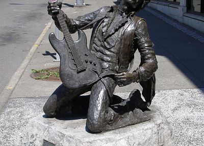 Jimi Hendrix, guitars, statues - related desktop wallpaper