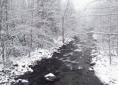 winter, snow, forests, streams - random desktop wallpaper
