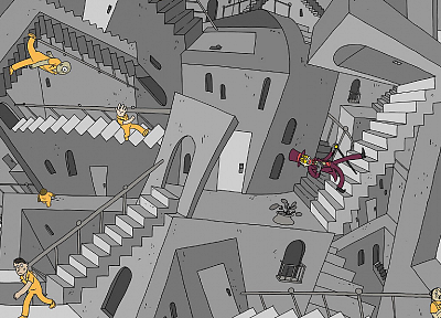 stairways, MC Escher, Superjail, The Warden - random desktop wallpaper