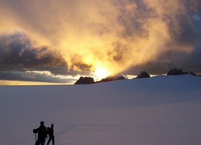 sunset, snow, ski - desktop wallpaper