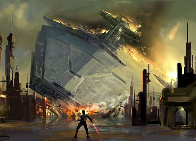 Star Wars, lightsabers, crash, spaceships, artwork, vehicles, Starkiller, The Force Unleashed - desktop wallpaper
