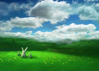 bunnies, landscapes, fields, artwork - random desktop wallpaper