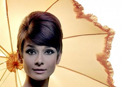 Audrey Hepburn, umbrellas - desktop wallpaper