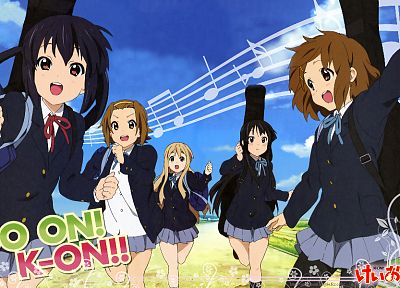 K-ON!, school uniforms, Hirasawa Yui, Akiyama Mio, Tainaka Ritsu, Kotobuki Tsumugi, Nakano Azusa - related desktop wallpaper