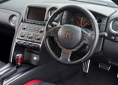 car interiors, steering wheel, Nissan GT-R R35 - duplicate desktop wallpaper