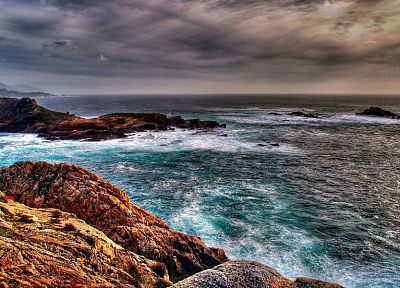 water, ocean, coast, waves, stones, HDR photography, sea, beaches - related desktop wallpaper