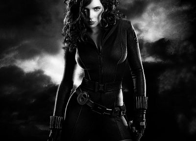 women, Scarlett Johansson, actress, Black Widow, Natasha Romanoff, greyscale, The Avengers (movie) - random desktop wallpaper