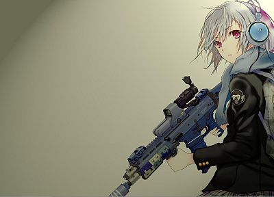 guns, weapons, girls with guns, Fuyuno Haruaki, simple background, anime girls - random desktop wallpaper