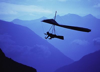 mountains, flying, silhouettes, glider - random desktop wallpaper