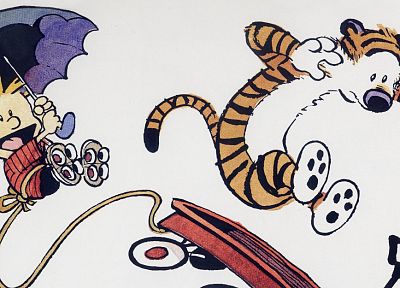Calvin and Hobbes, umbrellas - duplicate desktop wallpaper