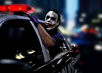 The Joker, Heath Ledger, police cars, The Dark Knight, clown - desktop wallpaper