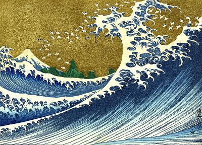 Japan, paintings, nature, trees, waves, The Great Wave off Kanagawa, Katsushika Hokusai, Thirty-six Views of Mount Fuji - related desktop wallpaper