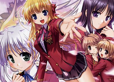 women, Fortune Arterial: Akai Yakusoku, anime girls, Sendou Erika, Tougi Shiro, Yuuki Haruna, Kuze Kiriha, Yuuki Kanade - desktop wallpaper