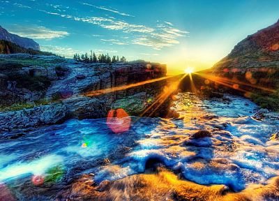 landscapes, sunlight, rivers, sun flare - desktop wallpaper