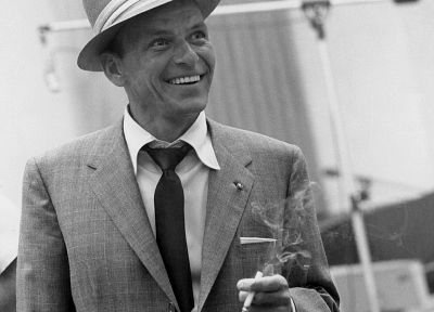 suit, men, celebrity, Frank Sinatra, grayscale, monochrome, cigarettes - random desktop wallpaper