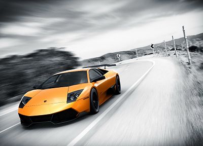 cars, orange, Lamborghini, selective coloring, Lamborghini Murcielago, Lamborghini MurciÃÂ©lago LP670-4 SV, italian cars - desktop wallpaper