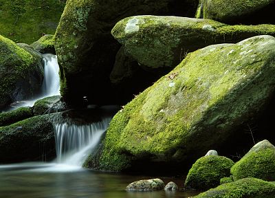 water, nature, rocks, moss, long exposure, waterfalls - related desktop wallpaper