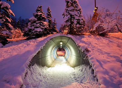 light, winter, snow, tunnels - desktop wallpaper