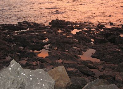 sunset, rocks, beaches - random desktop wallpaper