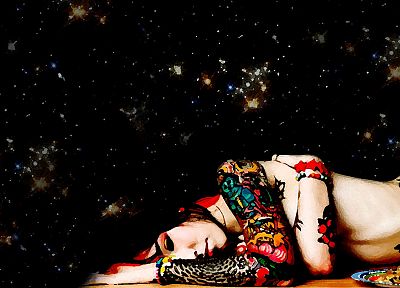 tattoos, women, paintings, outer space, stars - related desktop wallpaper